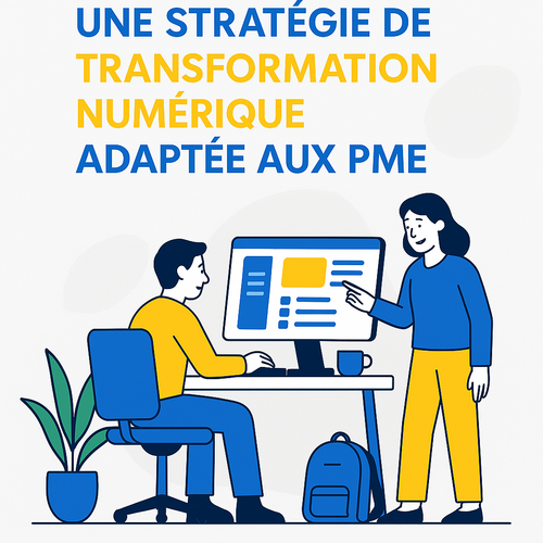 alt_text: Cover image for a guide on digital transformation for SMEs, featuring modern tech elements and collaboration.