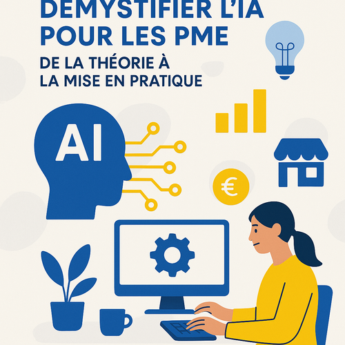 alt_text: Book cover blending AI elements with small business icons, emphasizing clarity and practical application.