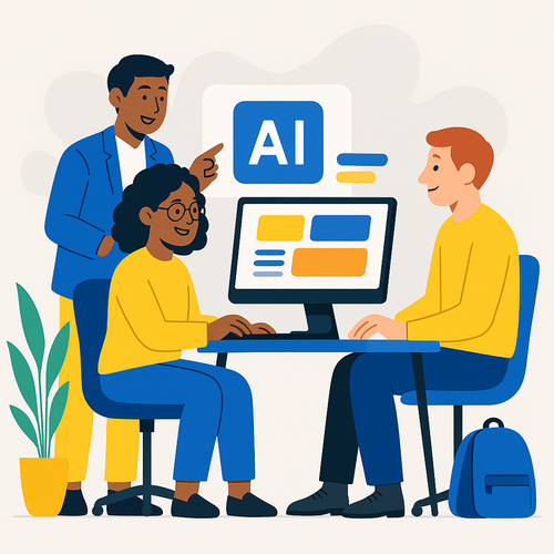 alt_text: Cover image depicting a diverse team in a modern office, integrating AI into business workflows.