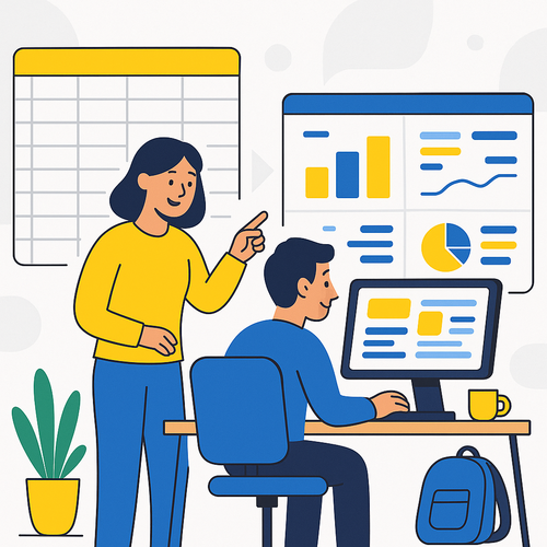 alt_text: Cover image showcasing the shift from outdated spreadsheets to vibrant live dashboards in a modern office.